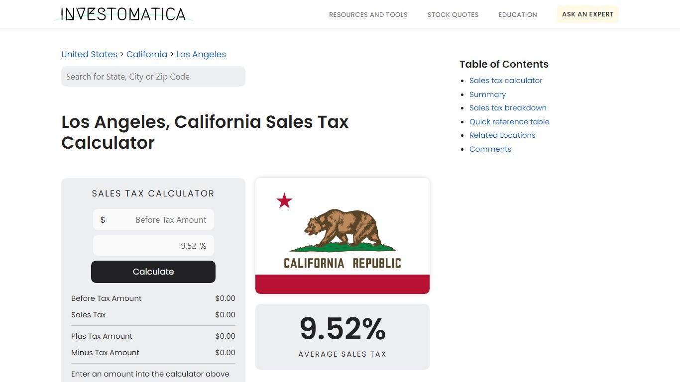 Los Angeles, California Sales Tax Calculator - Investomatica