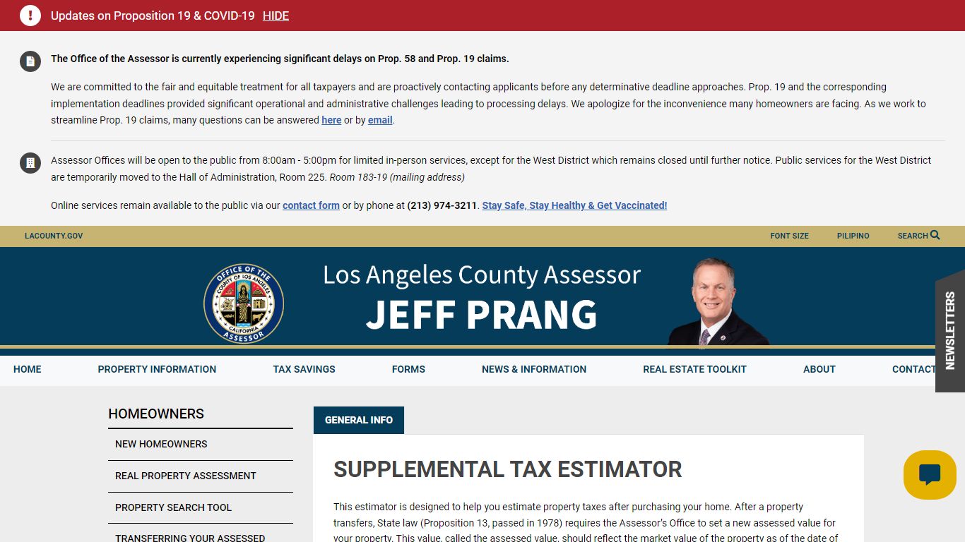 Assessor - Supplemental Tax Estimator - Los Angeles County, California