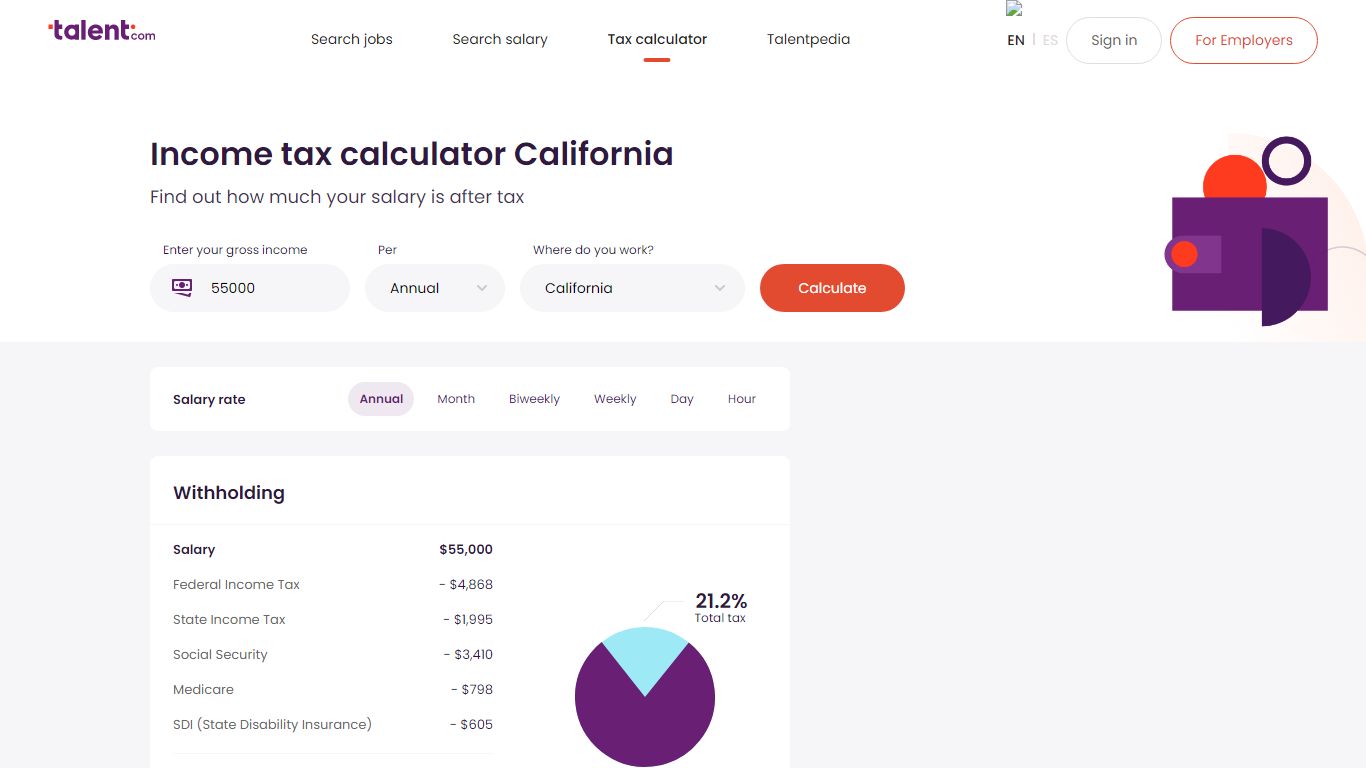 Income tax calculator 2022 - California - salary after tax - Talent.com